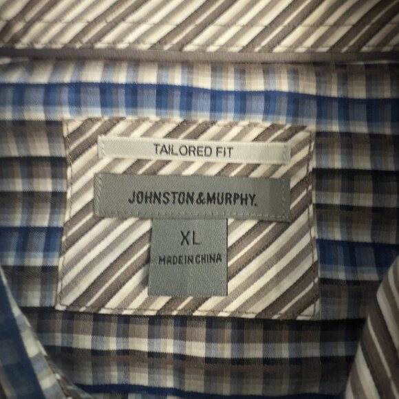 Johnston & Murphy Blue Plaid Button-Up Shirt - Size XL Tailored Fit - Picture 6 of 10